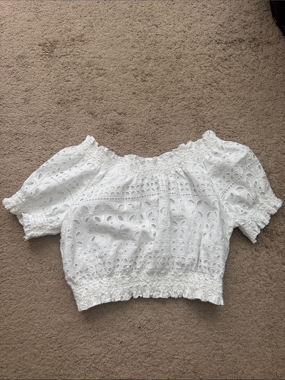 J. Crew White Eyelet Off-Shoulder Crop Top